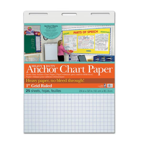 1" Grid Ruled Heavy Duty Anchor Chart Paper, 24" x 32", 25 Sheets